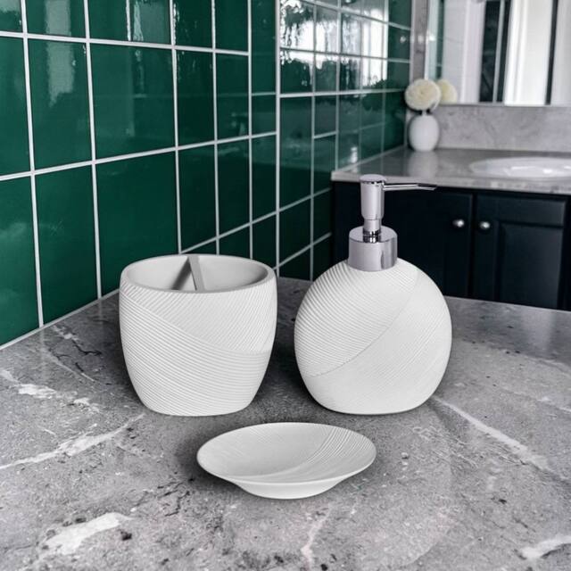 Showerdrape Ripple Textured 3 Piece Bathroom Accessory Set in White - image 1
