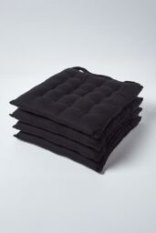 Homescapes 4 Pack Seat Pads Luxury 100% Cotton Indoor Outdoor Garden Cushion, 40cm in Black - Size: 40 cm x 40 cm