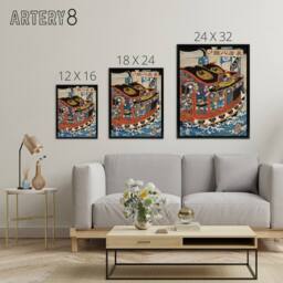 "Artery8 Boat Sails Vintage Japanese Ukiyo E Kuniyoshi Framed Canvas Wall Art - Size: W18"" x H24""" - thumbnail 4