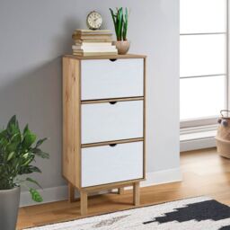 Berkfield Home Shoe Cabinet OTTA with 3 Drawers Brown&White Solid Wood Pine in White - thumbnail 1