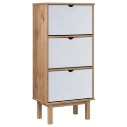 Berkfield Home Shoe Cabinet OTTA with 3 Drawers Brown&White Solid Wood Pine in White - thumbnail 2