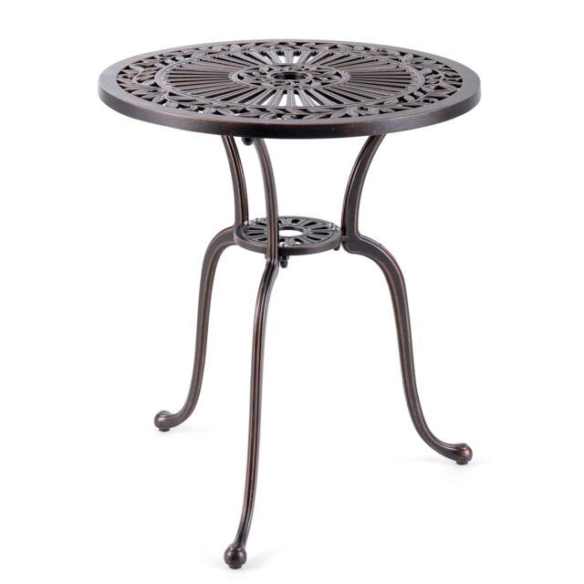 Gymax Patio Round Bistro Table Aluminum Dining Table With Umbrella Hole in Dark Brown - image 1