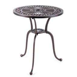 Gymax Patio Round Bistro Table Aluminum Dining Table With Umbrella Hole in Dark Brown - thumbnail 1