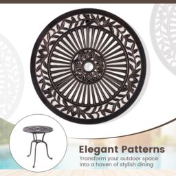 Gymax Patio Round Bistro Table Aluminum Dining Table With Umbrella Hole in Dark Brown - thumbnail 3