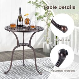 Gymax Patio Round Bistro Table Aluminum Dining Table With Umbrella Hole in Dark Brown - thumbnail 7