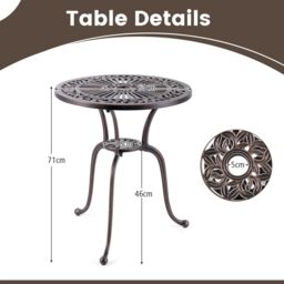 Gymax Patio Round Bistro Table Aluminum Dining Table With Umbrella Hole in Dark Brown - thumbnail 4