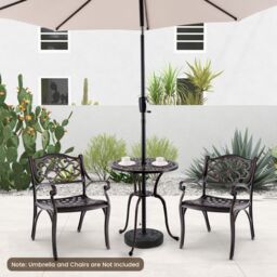 Gymax Patio Round Bistro Table Aluminum Dining Table With Umbrella Hole in Dark Brown - thumbnail 8