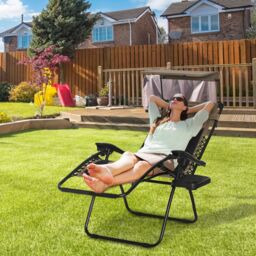 OUTSUNNY Zero Gravity Lounger Chair, Folding Camping Reclining Chair in Brown - Size: 1 Pack - thumbnail 1