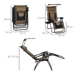 OUTSUNNY Zero Gravity Lounger Chair, Folding Camping Reclining Chair in Brown - Size: 1 Pack - thumbnail 3