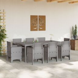 Berkfield Home 9 Piece Garden Dining Set with Cushions Light Grey Poly Rattan - thumbnail 3