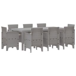 Berkfield Home 9 Piece Garden Dining Set with Cushions Light Grey Poly Rattan - thumbnail 1