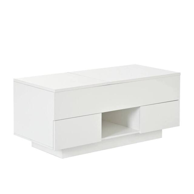 KORVIXA High Gloss LED Lift Top Coffee Table in White - Size: 100 cm x 100 cm - image 1