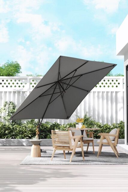 H&O Direct 3m x 3m Dark Grey Square Rotating Outdoor Cantilever Parasol - image 1