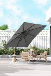 H&O Direct 3m x 3m Dark Grey Square Rotating Outdoor Cantilever Parasol - thumbnail 1