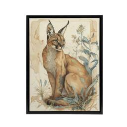 "Artery8 Caracal Cat With Plants Modern Framed Canvas Wall Art Print - Size: W12"" x H16""" - thumbnail 1