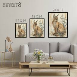 "Artery8 Caracal Cat With Plants Modern Framed Canvas Wall Art Print - Size: W12"" x H16""" - thumbnail 4