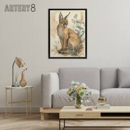"Artery8 Caracal Cat With Plants Modern Framed Canvas Wall Art Print - Size: W12"" x H16""" - thumbnail 3