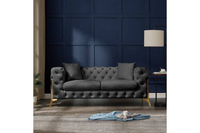 Home Detail Jaguar 2 Seater Sofa Chesterfield Design Velvet Fabric in Dark Grey - image 1