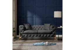 Home Detail Jaguar 2 Seater Sofa Chesterfield Design Velvet Fabric in Dark Grey - thumbnail 1
