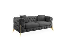 Home Detail Jaguar 2 Seater Sofa Chesterfield Design Velvet Fabric in Dark Grey - thumbnail 2