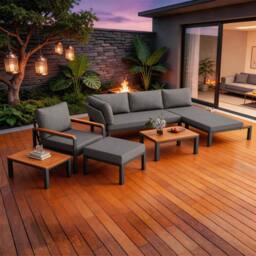 FENCHILIN Garden Sofa Set Armchair Stool Lounger with Coffee Table & Side Table in Grey - thumbnail 2