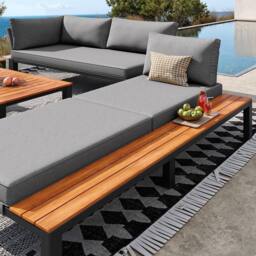 FENCHILIN Garden Sofa Set Armchair Stool Lounger with Coffee Table & Side Table in Grey - thumbnail 8