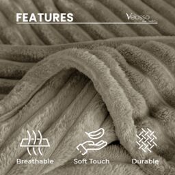 Velosso Super Soft Chunky Cord Blanket Throw in Beige - Size: 200 cm x 240 cm - thumbnail 3