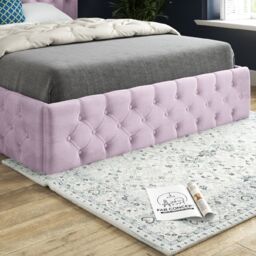 KDMD Turin Straight Winged Upholstered Soft Velvet Pink Bed Frame - Size: Small Double - thumbnail 3