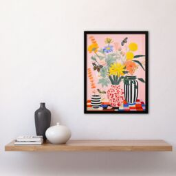 Artery8 Wall Art Print Butterflies & Spring Wildflowers in Vases Bright Bouquets Framed Art - Size: A4 - thumbnail 4