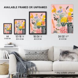 Artery8 Wall Art Print Butterflies & Spring Wildflowers in Vases Bright Bouquets Framed Art - Size: A4 - thumbnail 3