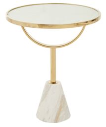 Orsina Black Glass Side Table with Gold Marble‑Effect Base, Round Tempered Black-Glass Top on Iron Column in White - thumbnail 2
