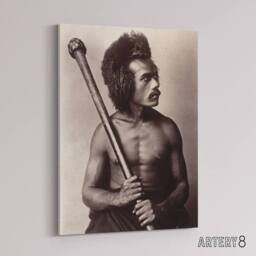 "Artery8 Burton Brothers Photograph of a Fijian Warrior Canvas Wall Art Print in Brown - Size: W12"" x H16""" - thumbnail 2