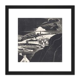 Artery8 Bernard Essers Harbor Low Tide Ships Bw Seascape 8X8 Inch Square Wooden Framed Wall Art Print Picture with Mount in Black - thumbnail 1