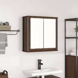 Berkfield Home Bathroom Wall Cabinet with Mirror Brown Oak 60x21x60 cm - Size: 60 x 21 x 60 cm - thumbnail 2