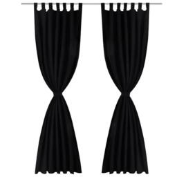 Berkfield Home Give 2 pcs Black Micro-Satin Curtains with Loops 140 x 225 cm - thumbnail 3