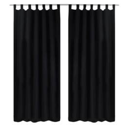 Berkfield Home Give 2 pcs Black Micro-Satin Curtains with Loops 140 x 225 cm - thumbnail 2