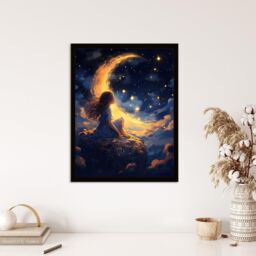 Wee Blue Coo Wall Art Print Crescent Moon Dreams Whimsy Little Girls Living Room Framed in Dark Blue - Size: A4 - thumbnail 4