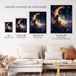 Wee Blue Coo Wall Art Print Crescent Moon Dreams Whimsy Little Girls Living Room Framed in Dark Blue - Size: A4 - thumbnail 3