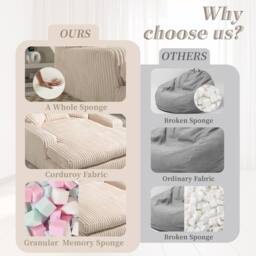 Direct Wicker Oversized Upholstered Soft Chaise Lounge Sofa with 2 Throw Pillows in Beige - Size: 1 Pack - thumbnail 5