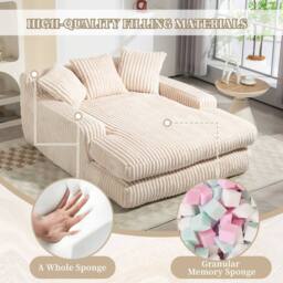 Direct Wicker Oversized Upholstered Soft Chaise Lounge Sofa with 2 Throw Pillows in Beige - Size: 1 Pack - thumbnail 3
