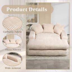 Direct Wicker Oversized Upholstered Soft Chaise Lounge Sofa with 2 Throw Pillows in Beige - Size: 1 Pack - thumbnail 4