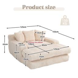 Direct Wicker Oversized Upholstered Soft Chaise Lounge Sofa with 2 Throw Pillows in Beige - Size: 1 Pack - thumbnail 2
