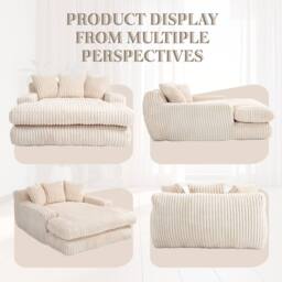 Direct Wicker Oversized Upholstered Soft Chaise Lounge Sofa with 2 Throw Pillows in Beige - Size: 1 Pack - thumbnail 8