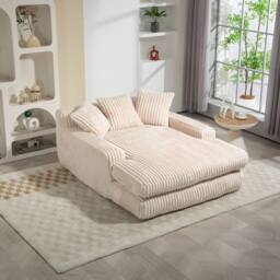 Direct Wicker Oversized Upholstered Soft Chaise Lounge Sofa with 2 Throw Pillows in Beige - Size: 1 Pack - thumbnail 1
