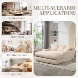 Direct Wicker Oversized Upholstered Soft Chaise Lounge Sofa with 2 Throw Pillows in Beige - Size: 1 Pack - thumbnail 6