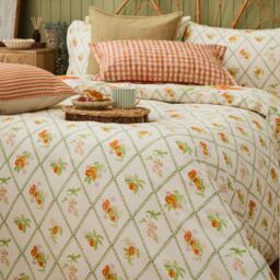 Voyage Maison Peach Harvest Printed 100% Cotton Duvet Cover Set in Orange - Size: Super King - thumbnail 5