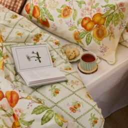 Voyage Maison Peach Harvest Printed 100% Cotton Duvet Cover Set in Orange - Size: Super King - thumbnail 7