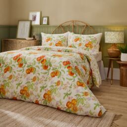 Voyage Maison Peach Harvest Printed 100% Cotton Duvet Cover Set in Orange - Size: Super King - thumbnail 2