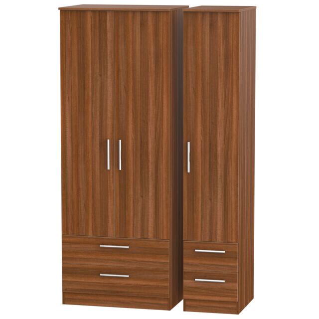 Ready Assembled 2 U Trent Tall Triple 2 Drawer + Drawer Wardrobe (Ready Assembled) in Walnut