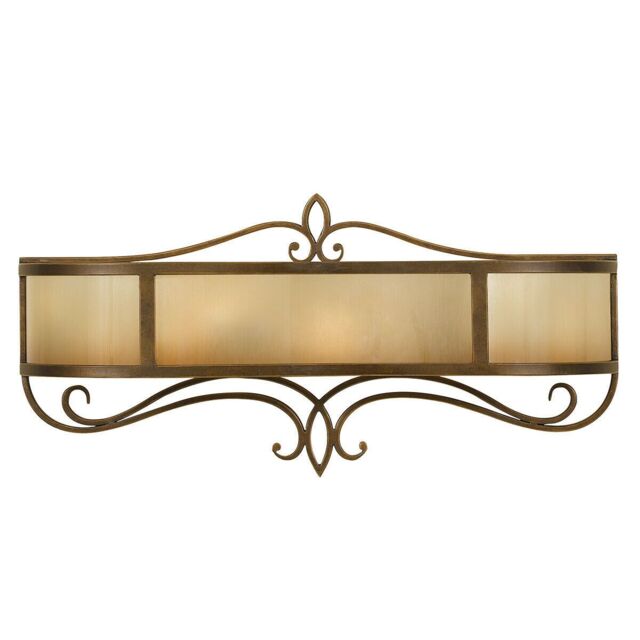 Loops Twin Wall Light Wide Iron Scroll Detail Glass Aged Oak Astral Bronze LED E14 60W in Clear